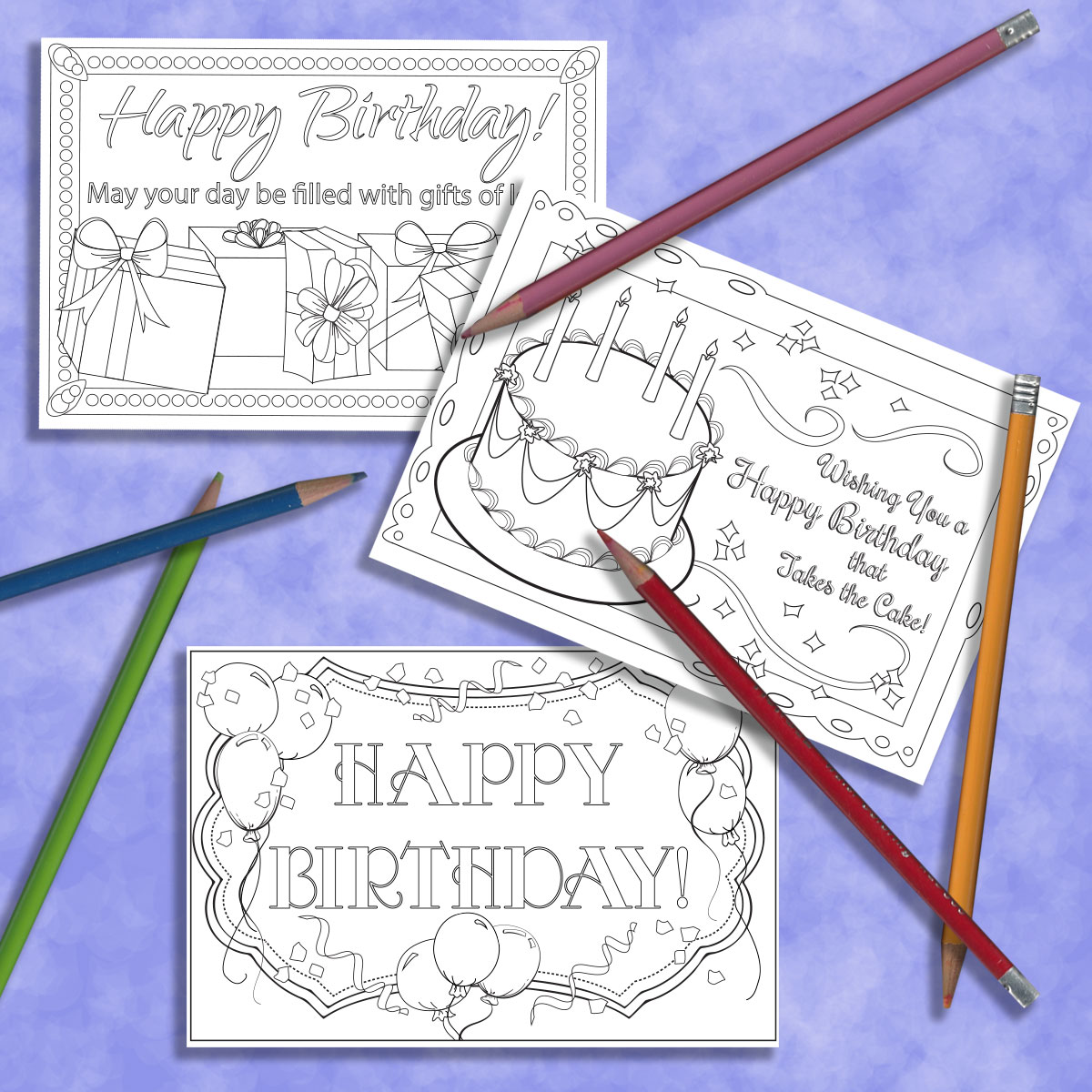 Adult Coloring Birthday Post Cards