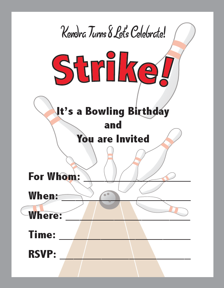 Bowling Birthday Party Invites SMH Illustration Design